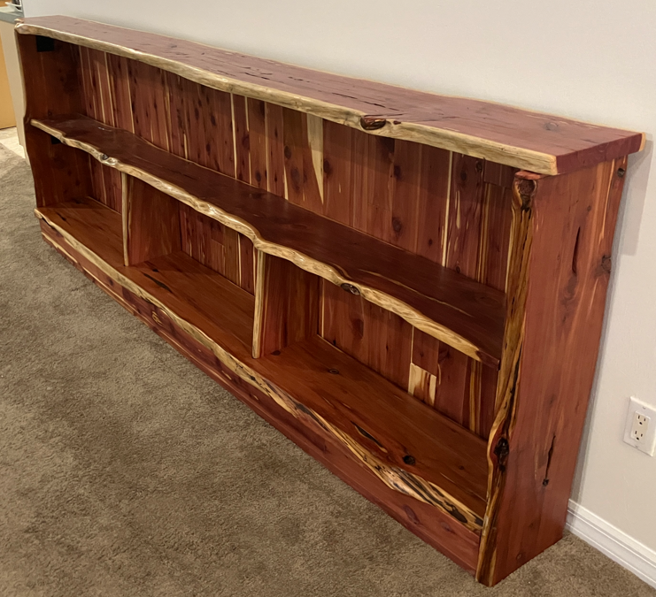 Right-side view of the aromatic red cedar bookshelves indoors