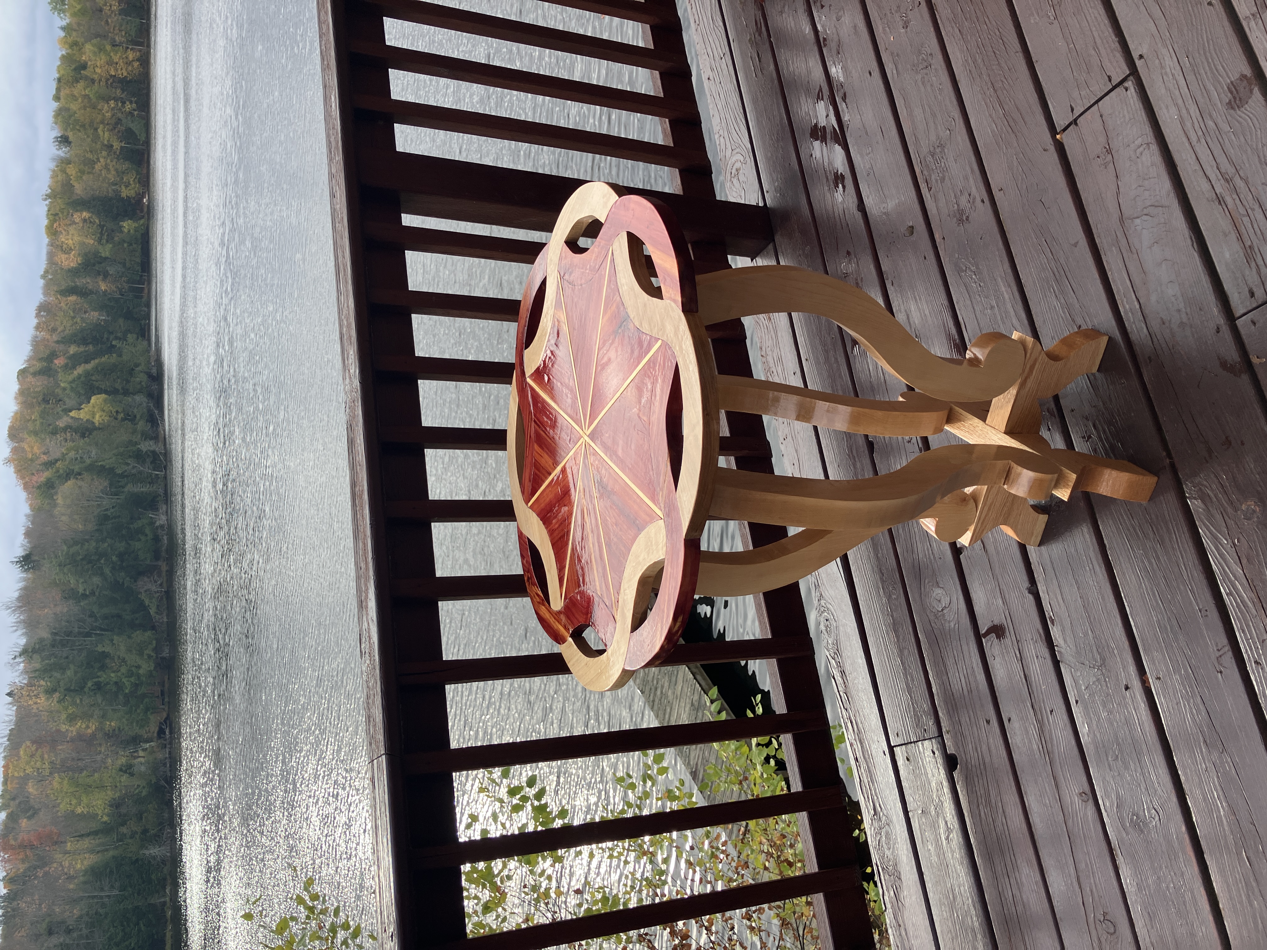 Decorative red cedar and silver maple table in natural light
