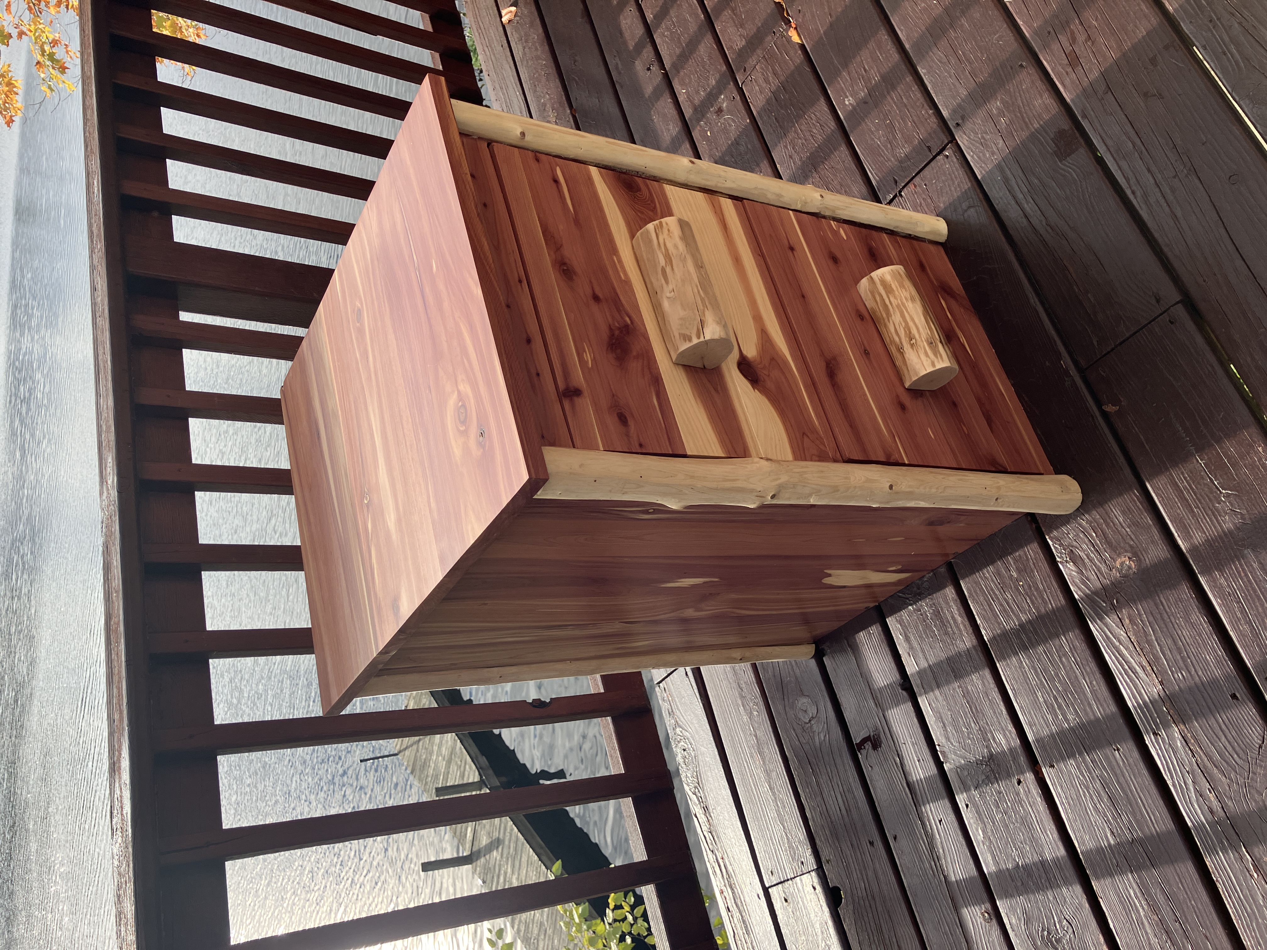 Left view of rustic file cabinet