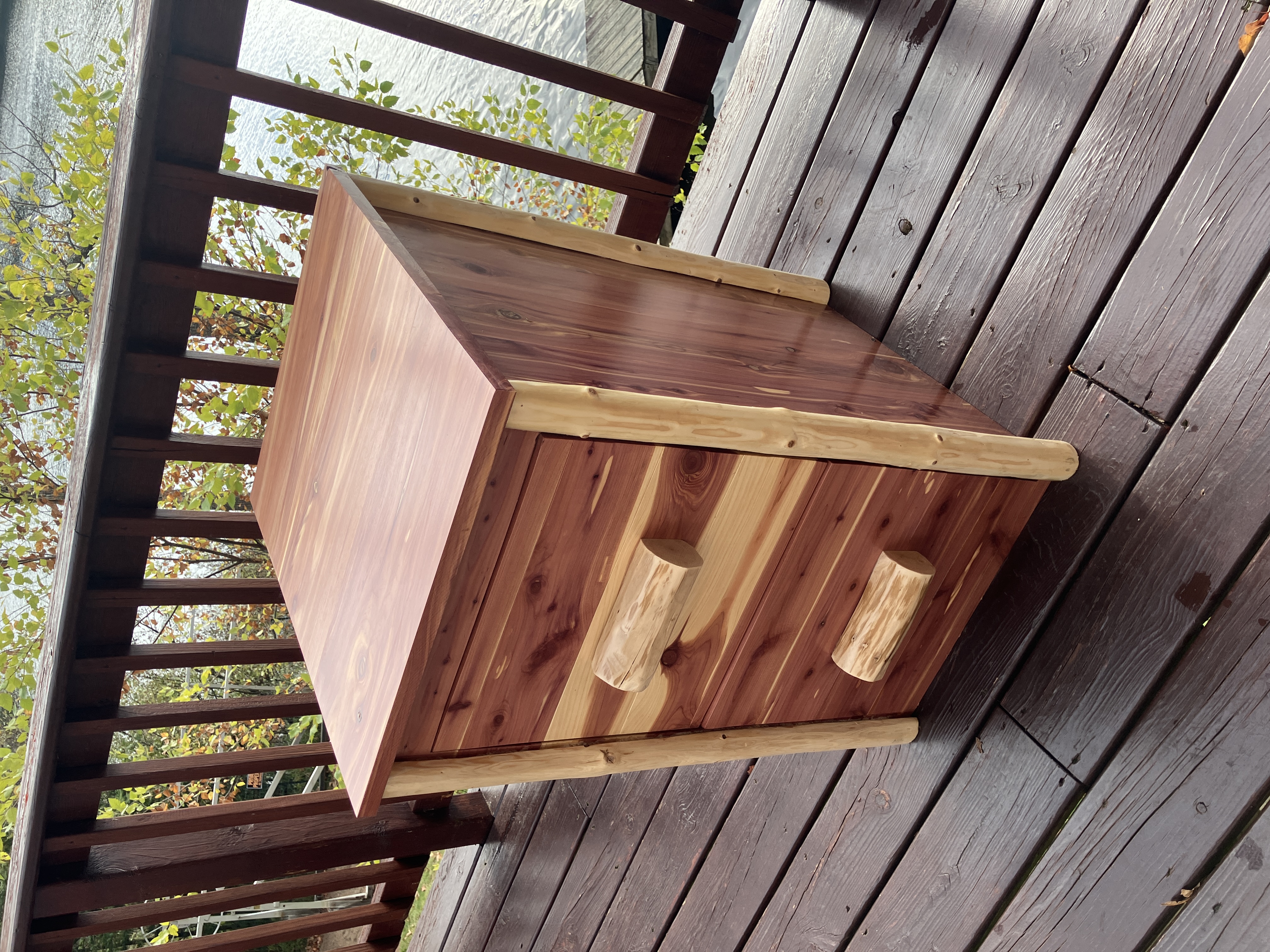 Right side view of rustic file cabinet