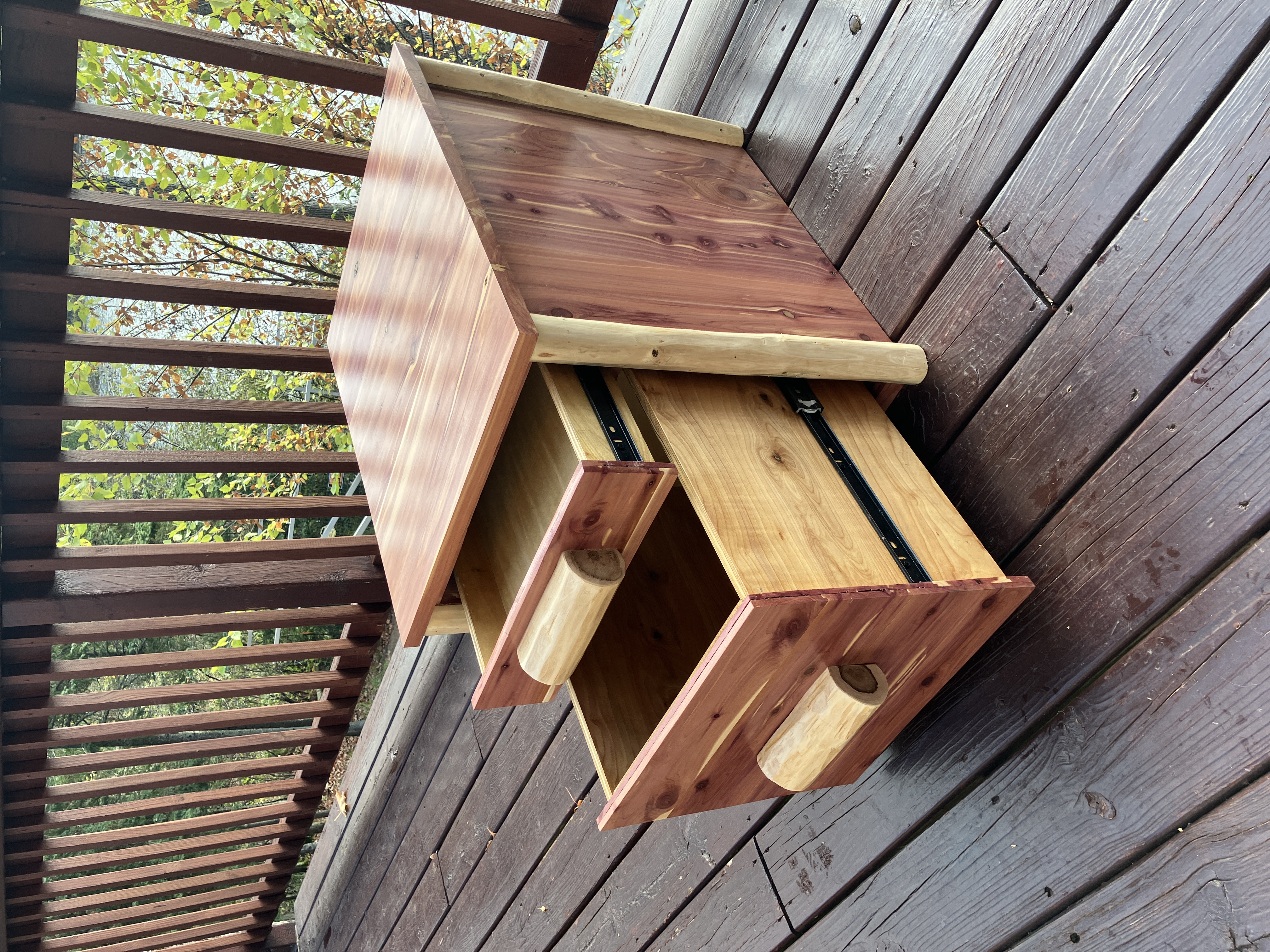 Printer table cabinet with drawers open