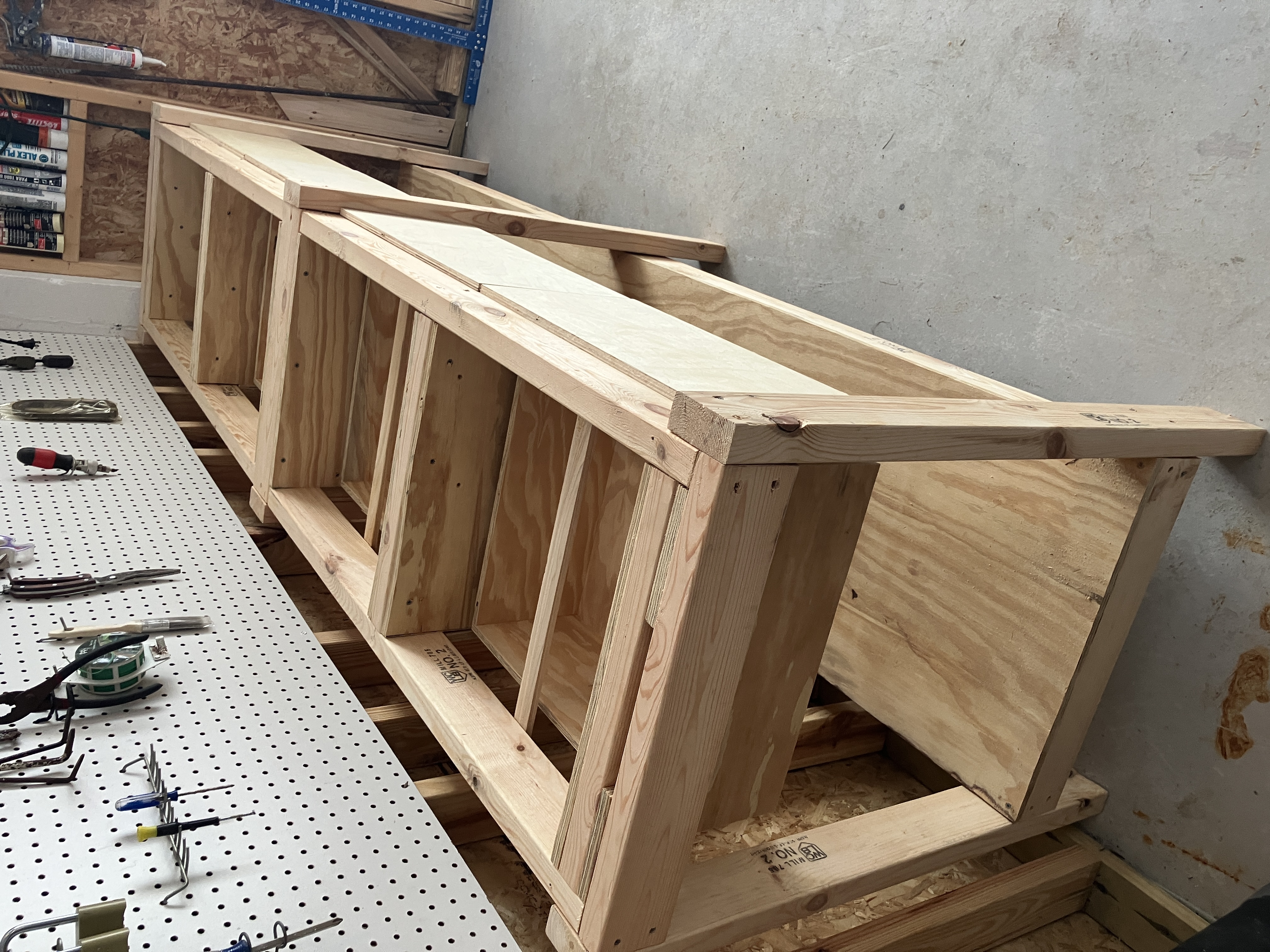 Open workbench drawers with top removed