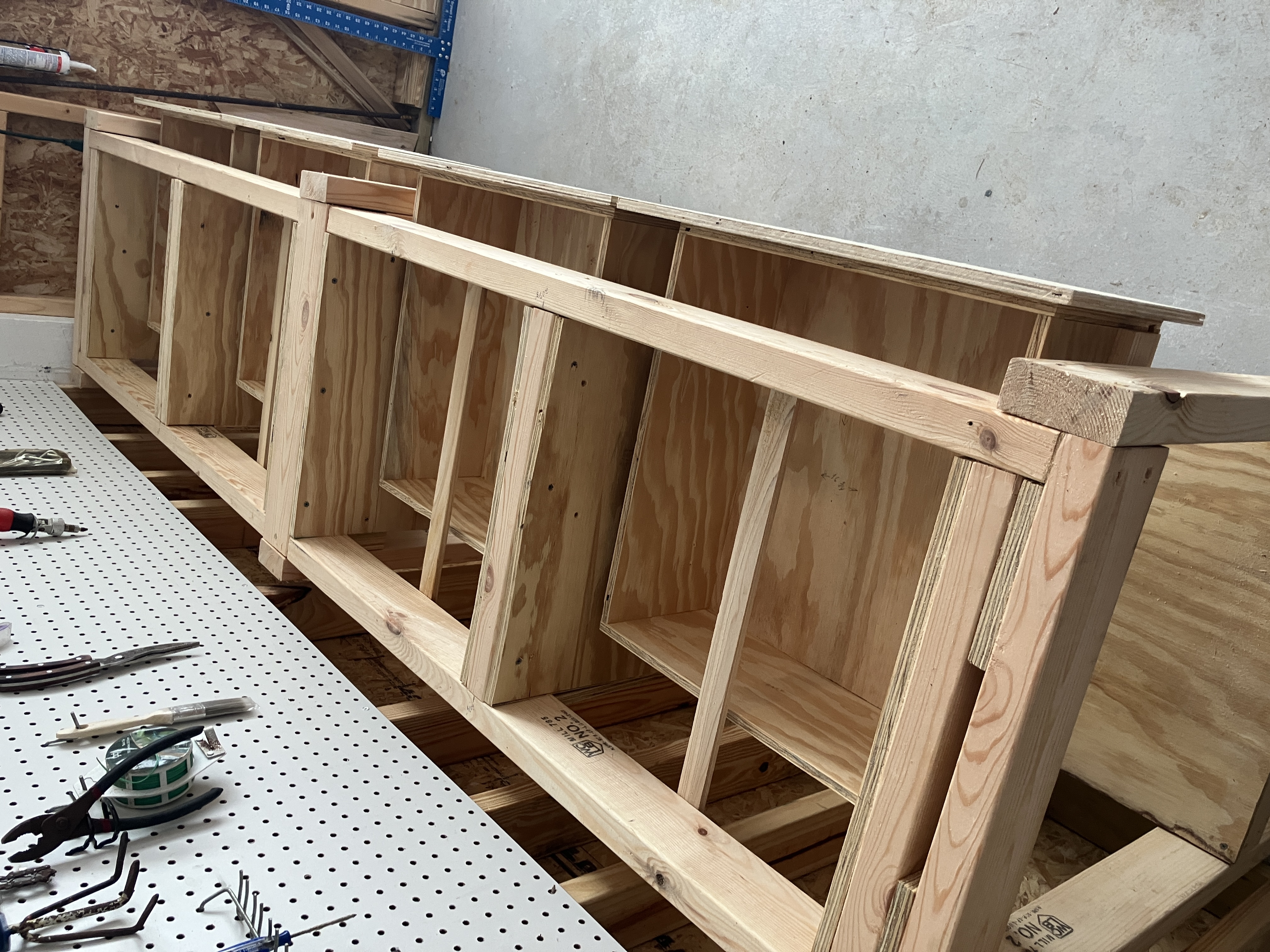 Workbench with drawers slightly opened in shop